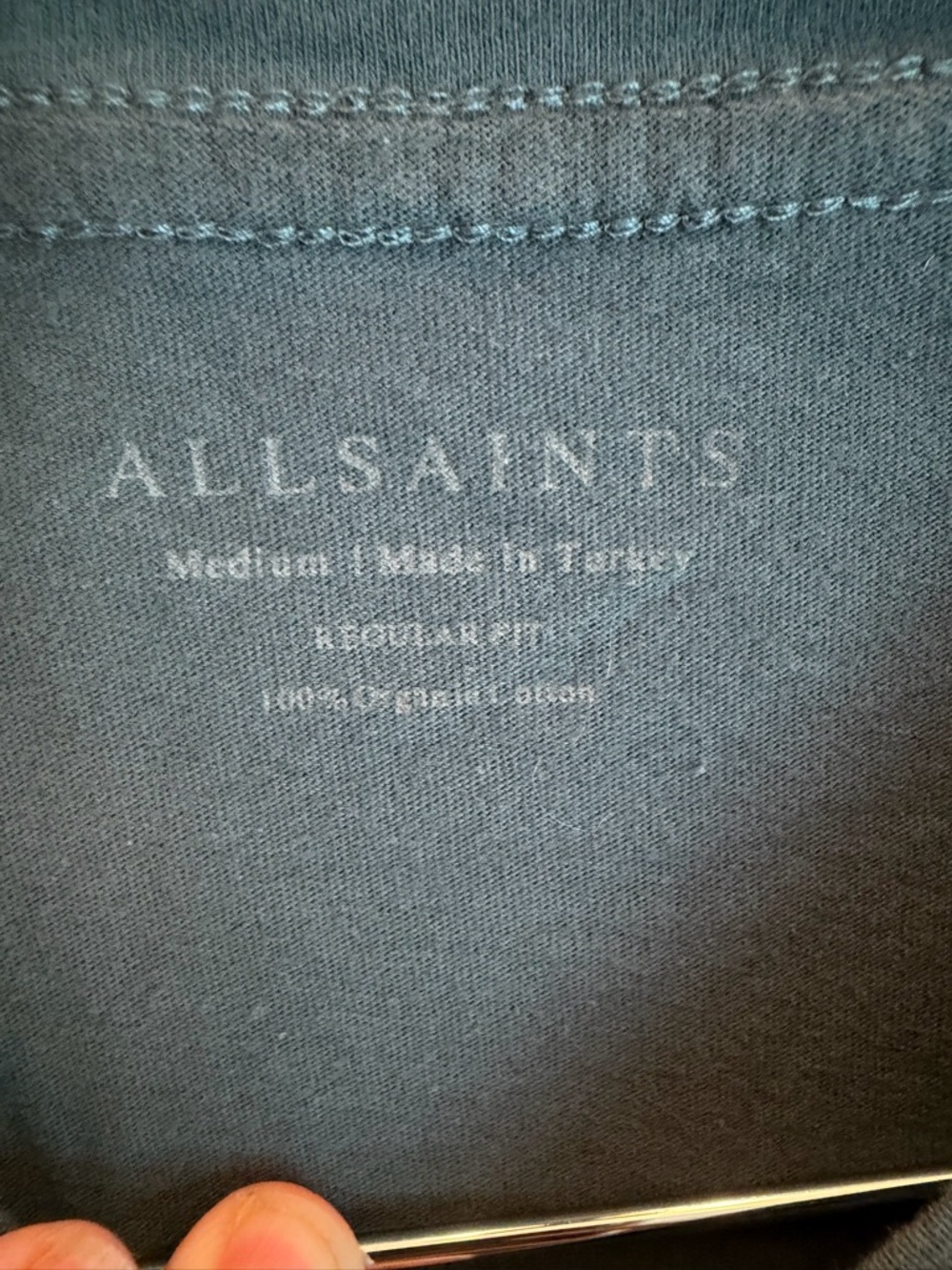 AllSaints Tonic Crew Neck T-Shirt Mens Medium Blue Grey Ramskull Logo Cotton - Picture 2 of 3